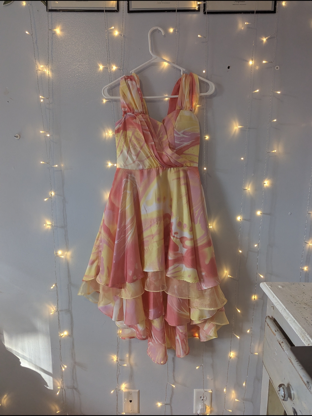 Jump Apparel Pink and Yellow Chiffon Dress